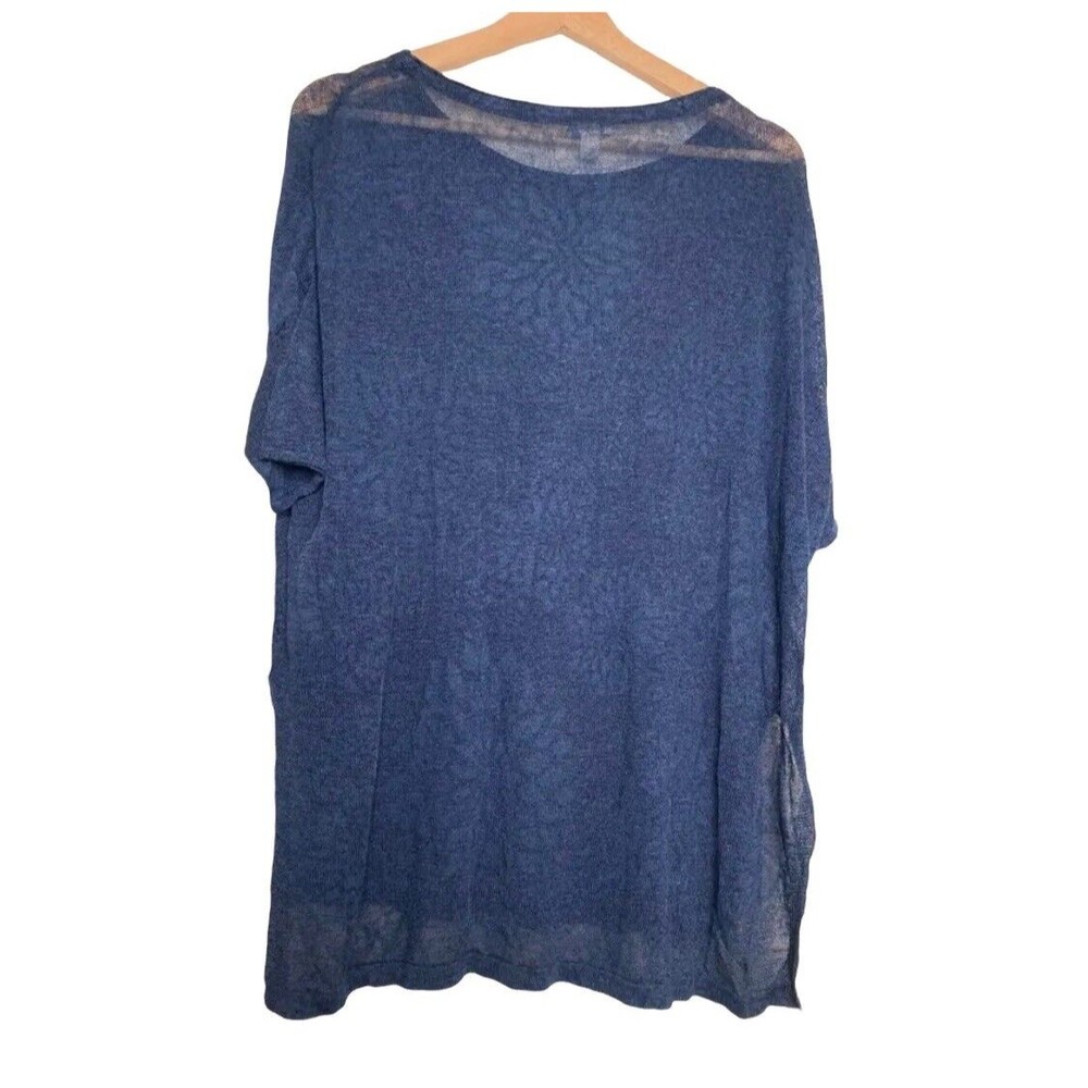 Pure J. Jill Womens T-Shirt Blue Floral Short Sleeve Jewel Neck Pullover Slit XS